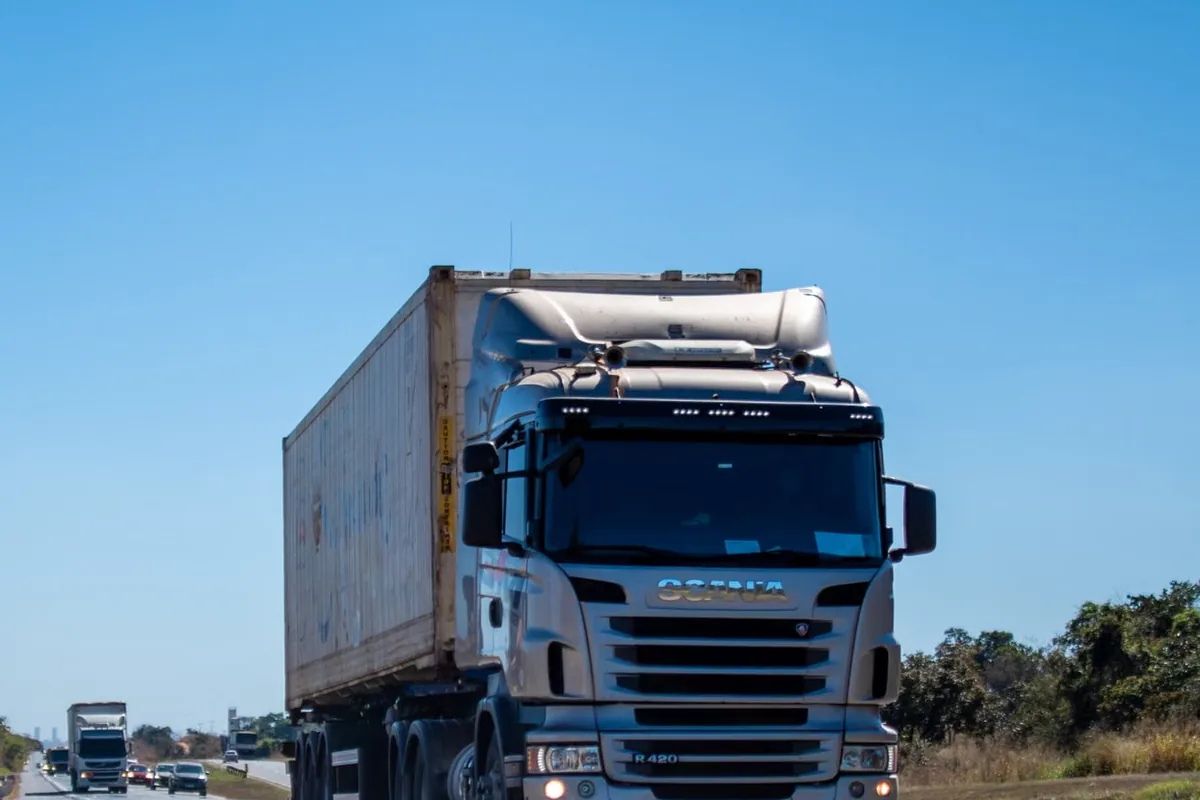 Freight truck travelling on a commercial highway